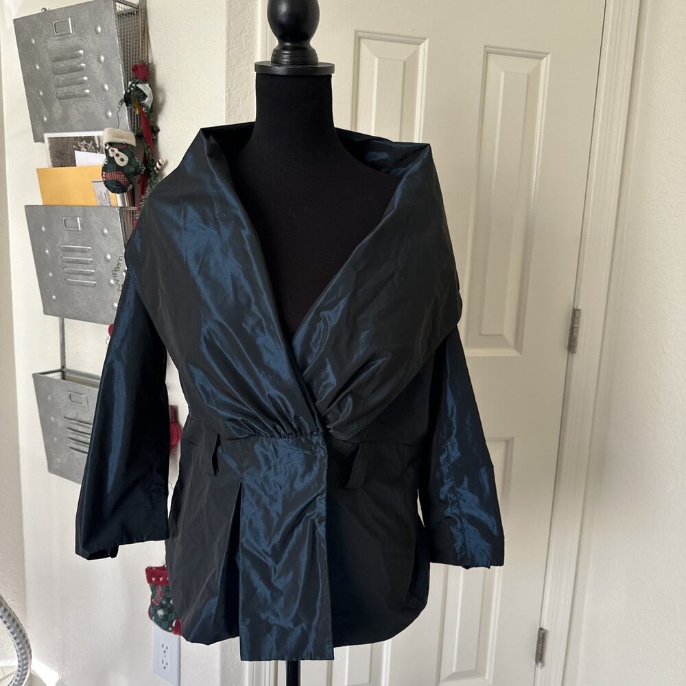 Antonio Melani Sz12 Navy Sheen Long Sleeve Vintage Inspired Blouse Dressy